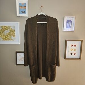 Massimo Dutti Long Olive Green Knit Cardigan